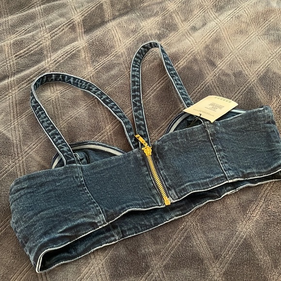 Mistress Rocks x House Of CB “Pistol” Cross Front Denim Crop Top Size L - Picture 6 of 10